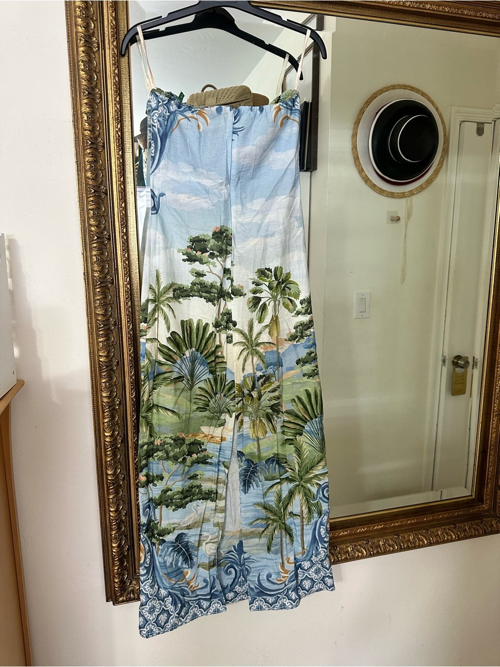 FARM Rio Countryside Landscape Blue and Green Printed Strapless Slip Dress - Picture 5 of 7
